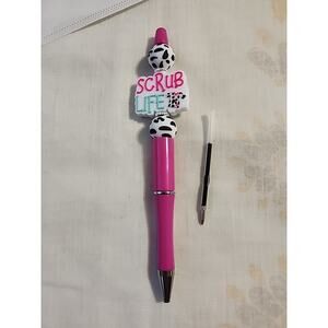 Bead Pen Scrub Life Nurse Silicone Beads Pink Black White Print Extra Ink Cartri